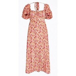 $237 For Love & Lemons Small Floral Felicia Red Pink Lace Up Dress Cottagecore